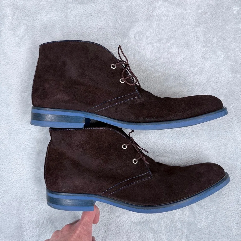 Donald J Pliner ELIO Chukka Boots Mens 13 Brown Suede Blue Sole Made in Italy